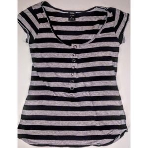 3/$24! Vanity Shaped Cotton Striped Snap Tee